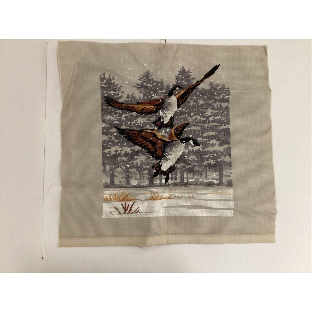 vintage monarch horizons 1984 Canada geese cross stitch 15.5”x15”